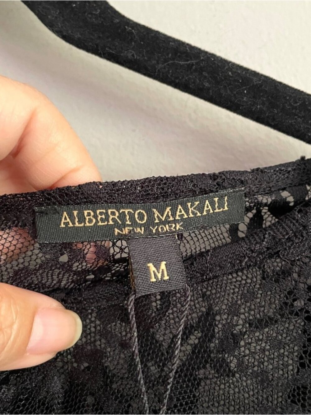 Alberto Makali Black Sheer Lace Velvet Trim Lantern Sleeve Top - Medium - Picture 7 of 15